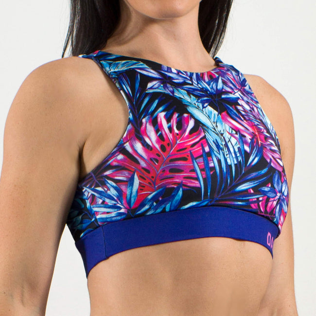 high neck sports bra colorful tropical