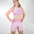 pink high waisted workout shorts